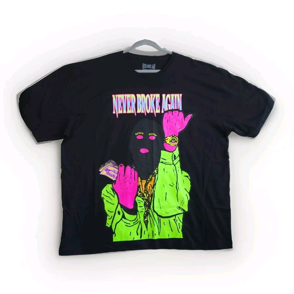 “NEVER BROKE AGAIN” YOUNGBOY RAPPER T-SHIRT 3XL nba HIP HOP gangsta rap NEON